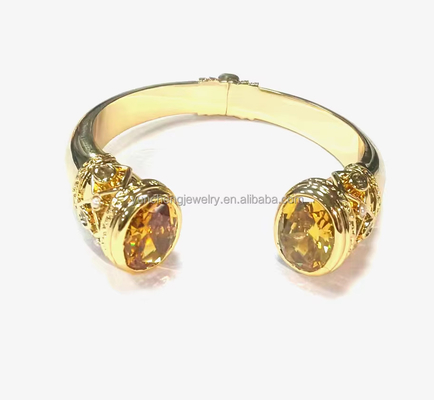 Plating Kuningan Bangle Gelang Cuff Perhiasan Garnet Batu Perhiasan Perak Glitter CZ