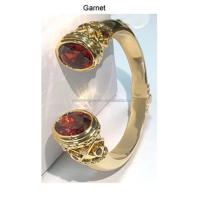 Plating Kuningan Bangle Gelang Cuff Perhiasan Garnet Batu Perhiasan Perak Glitter CZ