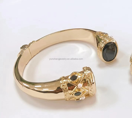 Plating Kuningan Bangle Gelang Cuff Perhiasan Garnet Batu Perhiasan Perak Glitter CZ