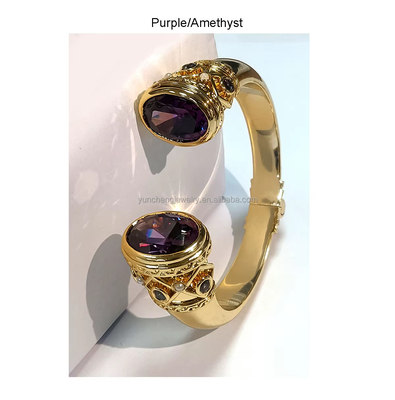Plating Kuningan Bangle Gelang Cuff Perhiasan Garnet Batu Perhiasan Perak Glitter CZ