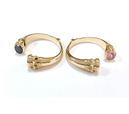Plating Kuningan Bangle Gelang Cuff Perhiasan Garnet Batu Perhiasan Perak Glitter CZ