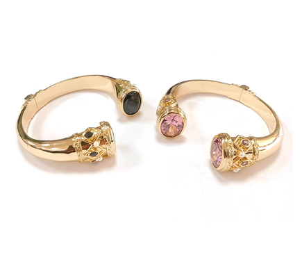 Plating Kuningan Bangle Gelang Cuff Perhiasan Garnet Batu Perhiasan Perak Glitter CZ