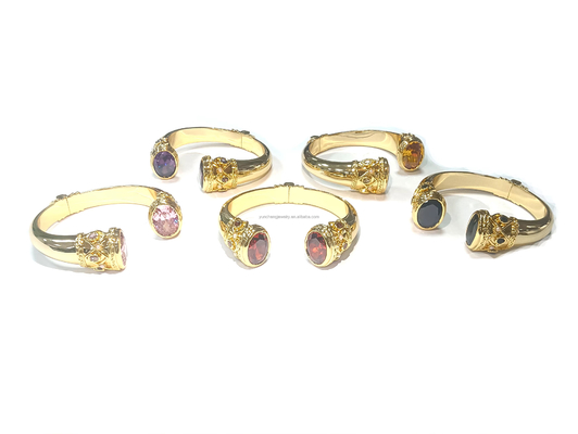 Plating Kuningan Bangle Gelang Cuff Perhiasan Garnet Batu Perhiasan Perak Glitter CZ