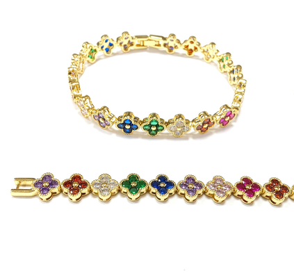 Rainbow Brass Emas Tenis Gelang OEM ODM Kubic Zirconia Tenis Gelang