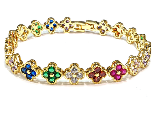 Rainbow Brass Emas Tenis Gelang OEM ODM Kubic Zirconia Tenis Gelang