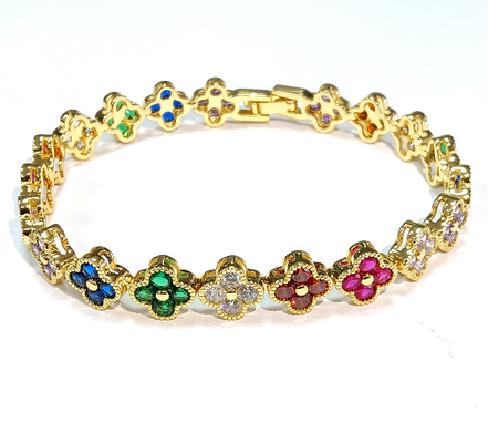 Rainbow Brass Emas Tenis Gelang OEM ODM Kubic Zirconia Tenis Gelang