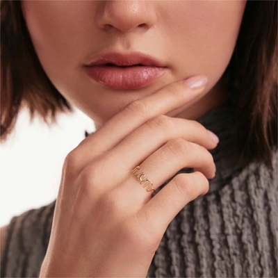Stainless Steel 18K Gold MOM Stacking Ring Untuk Wanita Perhiasan Mewah