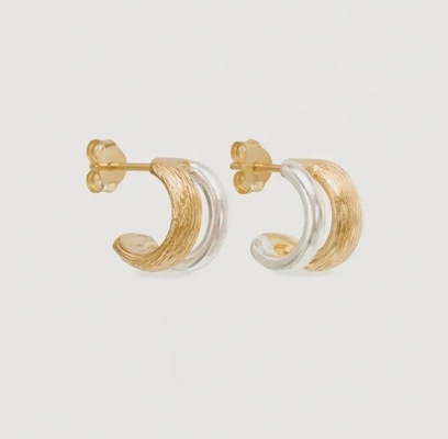 18K Emas dan Emas Putih Shield Hoops Earrings untuk Wanita