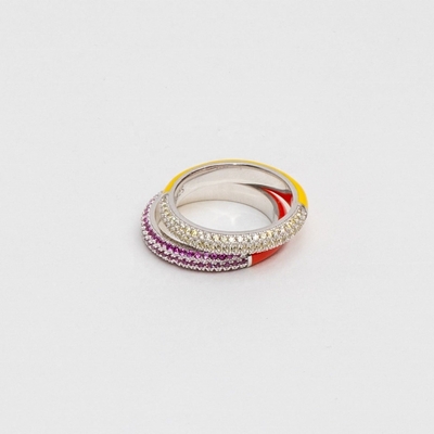 Elegant 925 Sterling Perak 18k Yellow Gold Setengah Zircon Setengah Enamel Ring