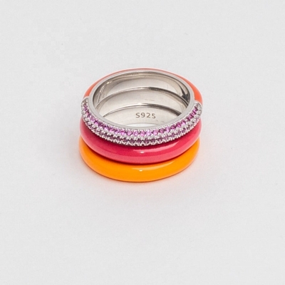 Elegant 925 Sterling Perak 18k Yellow Gold Setengah Zircon Setengah Enamel Ring