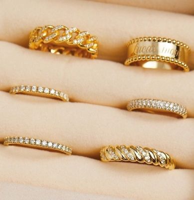 Handmade Twist Classic 925 Sterling Perak Perhiasan Wanita Cincin dilapisi dengan Emas 18K