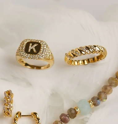 Handmade Twist Classic 925 Sterling Perak Perhiasan Wanita Cincin dilapisi dengan Emas 18K