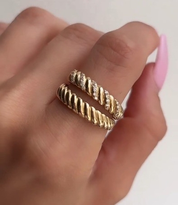 Handmade Twist Classic 925 Sterling Perak Perhiasan Wanita Cincin dilapisi dengan Emas 18K