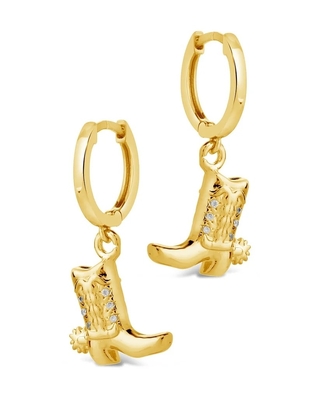 Sepatu Koboi Mikro Ringan Kuningan Drop Earrings Putih CZ Batu Kuningan Dangle Earrings
