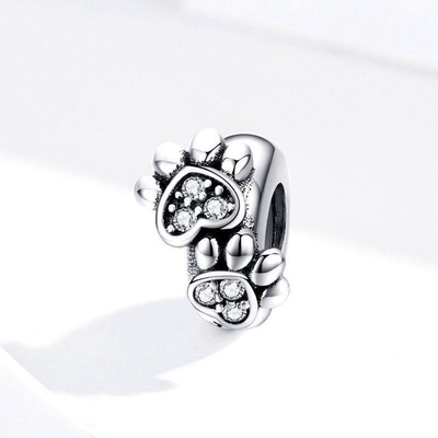 White Cubic Zircon Footprint Shape Beads Charm Untuk Wanita 925 Sterling Perak Gelang Charms