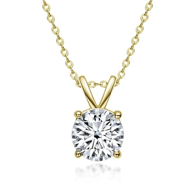 925 Sterling Silver Pendant untuk Gadis 18K Yellow Gold Round Cut Solitaire Batu Hadiah