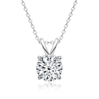 925 Sterling Silver Pendant untuk Gadis 18K Yellow Gold Round Cut Solitaire Batu Hadiah
