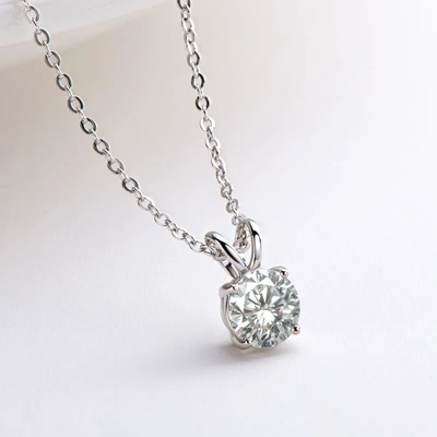 925 Sterling Silver Pendant untuk Gadis 18K Yellow Gold Round Cut Solitaire Batu Hadiah