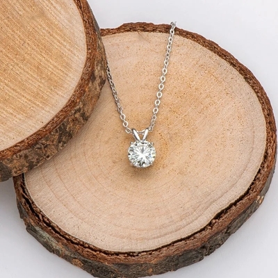 925 Sterling Silver Pendant untuk Gadis 18K Yellow Gold Round Cut Solitaire Batu Hadiah