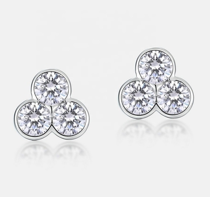 S925 Perhiasan Perak Tiga Batu Earrings dengan Rhodium Plating Untuk Wanita Dan Gadis Perhiasan halus