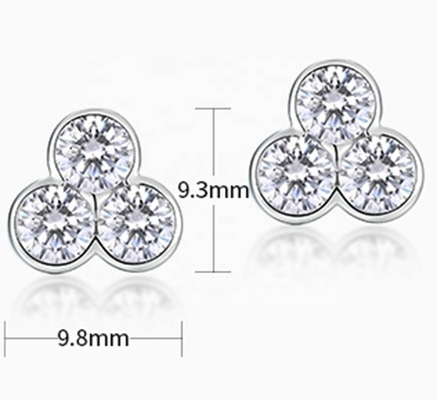 S925 Perhiasan Perak Tiga Batu Earrings dengan Rhodium Plating Untuk Wanita Dan Gadis Perhiasan halus