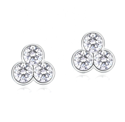 S925 Perhiasan Perak Tiga Batu Earrings dengan Rhodium Plating Untuk Wanita Dan Gadis Perhiasan halus