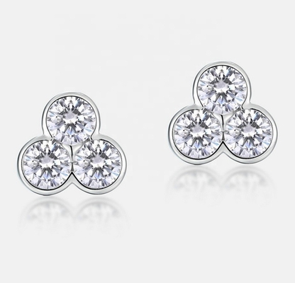 S925 Perhiasan Perak Tiga Batu Earrings dengan Rhodium Plating Untuk Wanita Dan Gadis Perhiasan halus