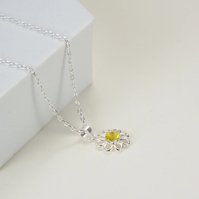 925 Sterling Silver Sunflower Pendant dengan Rantai Perhiasan Desain Kuning Kubik Zircon