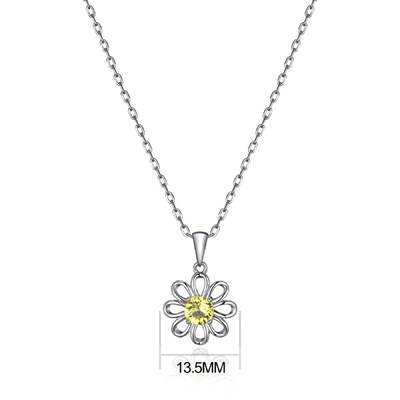 925 Sterling Silver Sunflower Pendant dengan Rantai Perhiasan Desain Kuning Kubik Zircon