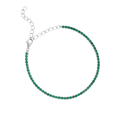 Emas Putih dilapisi Mei Ulang Tahun Emerald Kubik Zircon Adjustable Tennis Rantai Gelang