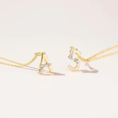 Liontin Huruf CZ Perak Sterling 925 dalam Lapis Emas 18K Sederhana untuk Perhiasan Fashion