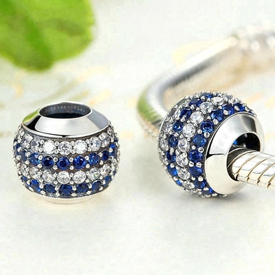Fashion Putih dan Biru CZ 925 Perak Sterling Perhiasan Membuat Aksesoris