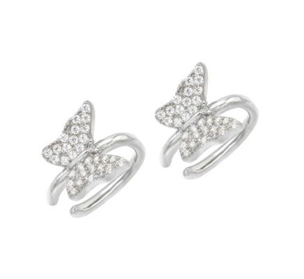 18K Plating Earring Butterfly Cuff dengan Micron Pave Putih CZ Trendy Perhiasan Wanita