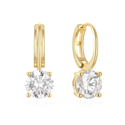 925 Sterling Perak Datang 18K Plating Emas Solitaire Putih Kubik Zircon Huggies Earrings