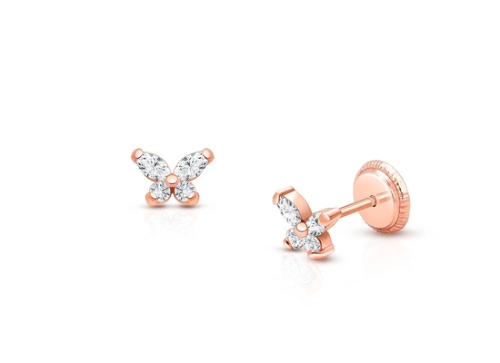 Jenis Agama Tidak ada 925 Sterling Silver Butterfly Stud Earrings dengan Plating Emas 18K