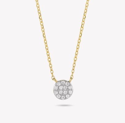 Disc Bentuk Tiny 18K Plated Emas CZ Diamond Kalung untuk Gadis dalam Desain Gaya Klasik