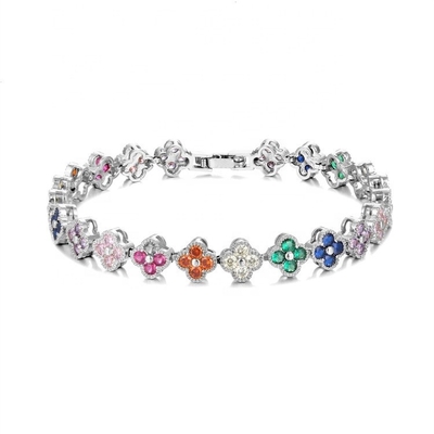 Air Tawar Mutiara CZ Batu Tenis Gelang Plated Perhiasan Custom Pelangi Emas Tembaga Kuningan Untuk Wanita
