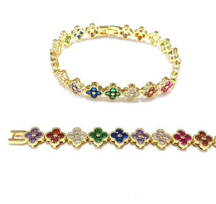 Air Tawar Mutiara CZ Batu Tenis Gelang Plated Perhiasan Custom Pelangi Emas Tembaga Kuningan Untuk Wanita