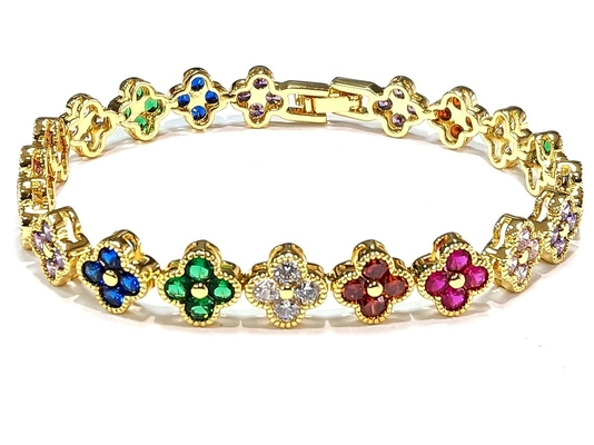Air Tawar Mutiara CZ Batu Tenis Gelang Plated Perhiasan Custom Pelangi Emas Tembaga Kuningan Untuk Wanita