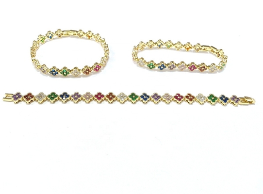 Air Tawar Mutiara CZ Batu Tenis Gelang Plated Perhiasan Custom Pelangi Emas Tembaga Kuningan Untuk Wanita