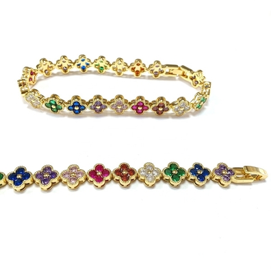 Air Tawar Mutiara CZ Batu Tenis Gelang Plated Perhiasan Custom Pelangi Emas Tembaga Kuningan Untuk Wanita