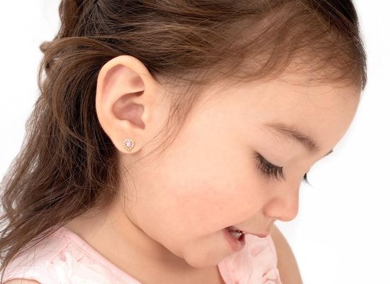 925 Sterling Silver Heart Shaped Pink & White CZ Stud Earrings dengan Pave Setting untuk Perhiasan Anak-anak