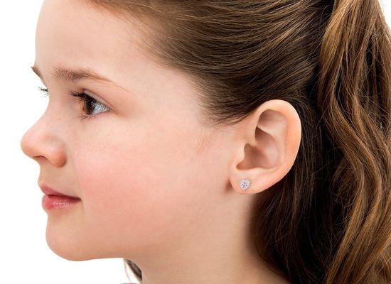 925 Sterling Silver Heart Shaped Pink & White CZ Stud Earrings dengan Pave Setting untuk Perhiasan Anak-anak