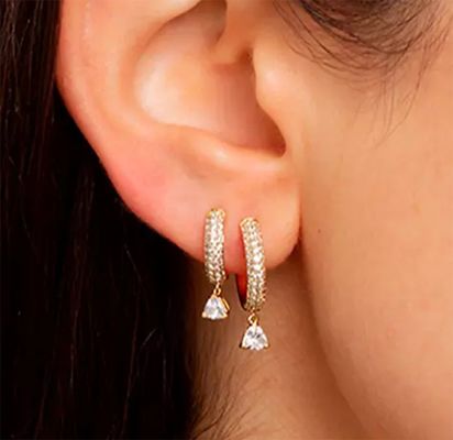 Anting-anting Hoop Berlian Penilaian Pihak Ketiga dalam Perak Sterling 925 dengan Pelapisan Rose Gold dan MOQ 50 pasang
