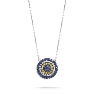 Biru dan Putih CZ Kalung Lingkaran Bentuk 925 Sterling Perak untuk Wanita yang Menakjubkan