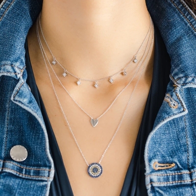 Biru dan Putih CZ Kalung Lingkaran Bentuk 925 Sterling Perak untuk Wanita yang Menakjubkan