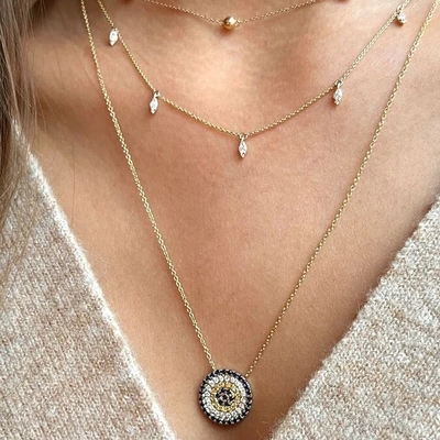 Biru dan Putih CZ Kalung Lingkaran Bentuk 925 Sterling Perak untuk Wanita yang Menakjubkan