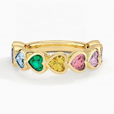 Cincin Bezel Bentuk Hati Pelangi Emas 18K untuk Hadiah Hari Valentine dari Perhiasan Fashion