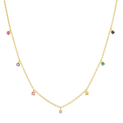 925 Silver Children's Necklace dengan Playful Rainbow Gemstone Zircon untuk Sparkle