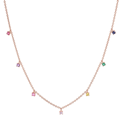925 Silver Children's Necklace dengan Playful Rainbow Gemstone Zircon untuk Sparkle